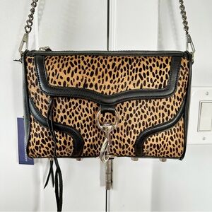 NEW Rebecca Minkoff Leopard Print Crossbody Bag with Black Trim